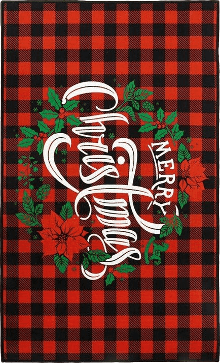 Outdoor Red AnyDesign Merry Christmas Door Mats Red Black Buffalo Plaid Doormat Felt Non-Slip Christmas Wreath Floor Mats Decorative Entrance Door Rugs for Indoor Outdoor Bathroom Decoration 17 x 29 Inch