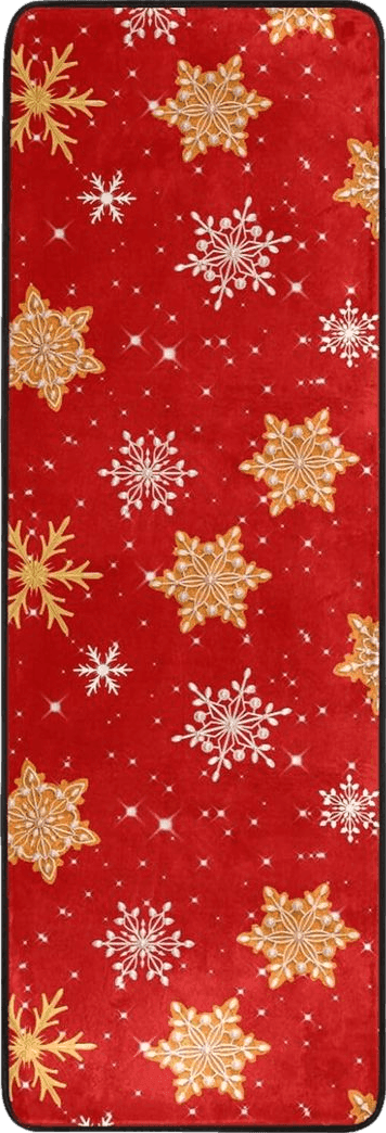 Bling Snowflake Runner Rugs for Hallway Kitchen, Winter Christmas Red Washable Area Rug Non-Shedding Kitchen Mat Entry Carpet for Living Dining Playroom Nursery Laundry Bedside