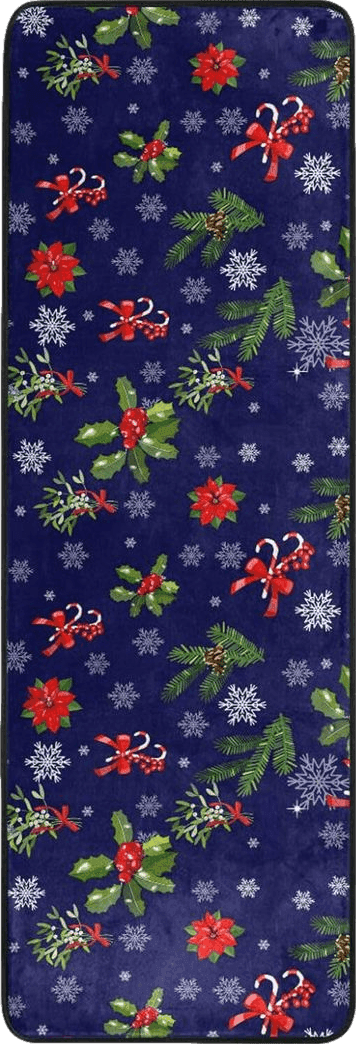 Christmas Red Floral Runner Rugs for Hallway Kitchen, Winter Snowflake Berries Washable Area Rug Non-Shedding Kitchen Mat Entry Carpet for Living Dining Playroom Nursery Laundry Bedside