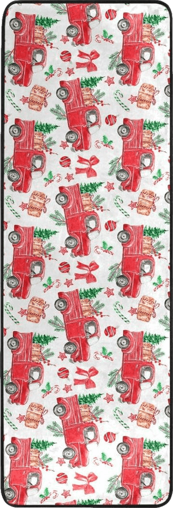 Christmas Red Truck Area Rug Non Skid, Fir Tree Candy Cane Washable Hallway Runner Rugs Laundry Room Rug Mats Soft Kitchen Absorbent Floor Mat Carpet for Entrance Bedroom Living Room 72x24in