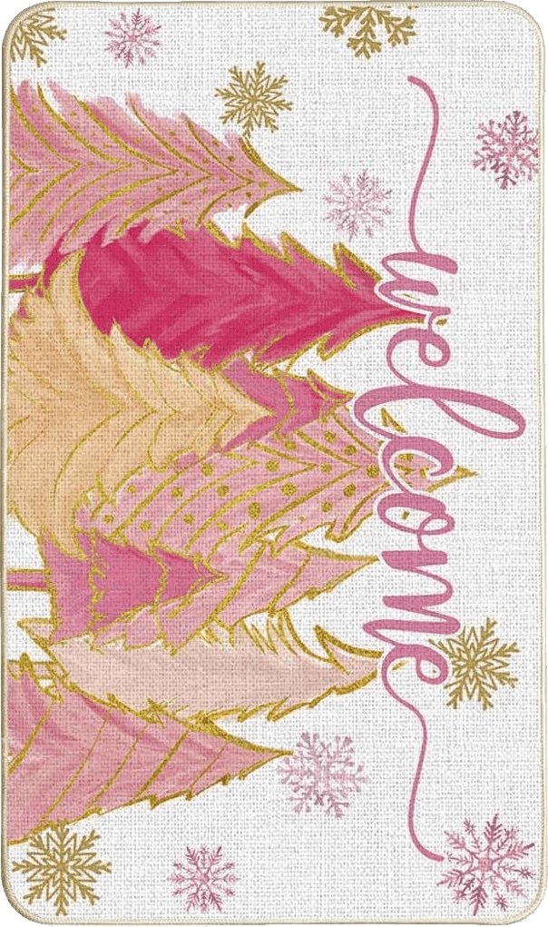 Christmas Pink Artoid Mode Pink Tree Snowflak Christmas in July Welcome Doormat, Winter Home Decor Low-Profile Switch Rug Door Mat Floor Mat for Indoor Outdoor 17x29 Inch