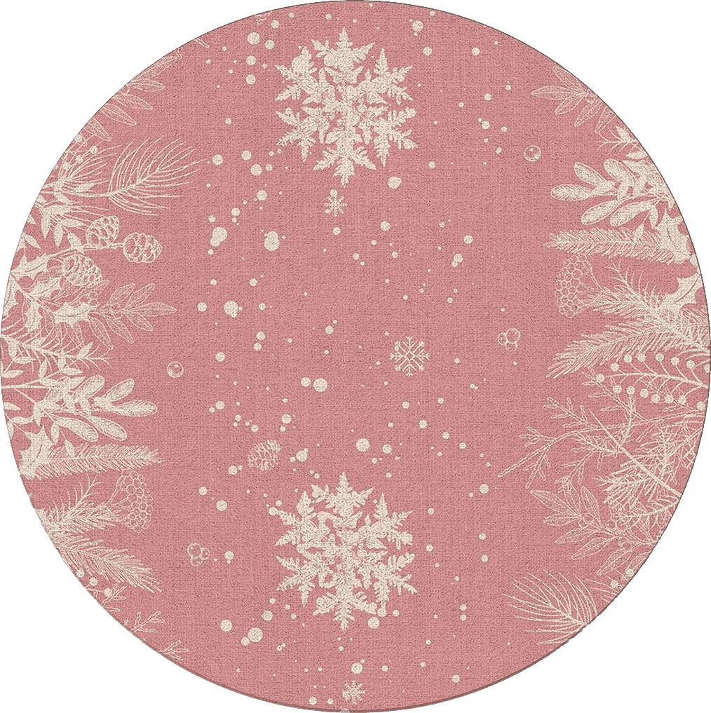 Area Pink All Rounds/Square Blush Pink Snowflakes Round Area Rugs Collection 3', Non Slip Indoor Circular Throw Runner Rug Floor Mat Carpet for Living Room Dining Table Bedroom Nursery Decor Merry Christmas Winter Pine Leaves