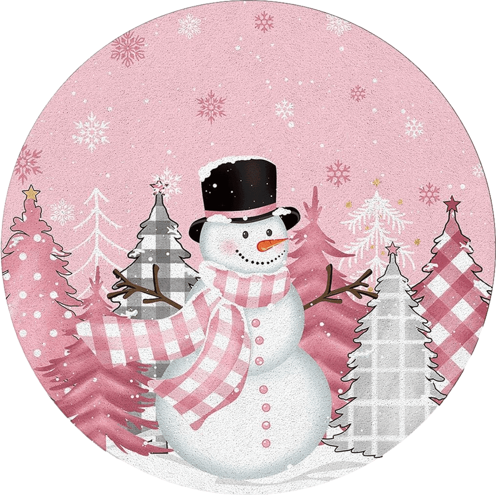 Outdoor All Rounds/Square Blush Pink Snowman Round Area Rug 4ft,Washable Outdoor Indoor Carpet Runner Rug for Bedroom,Kitchen,Bathroom,Living/Dining/Laundry Room,Office,Area+Rug Large Bath Door Mat Christmas Dot Plaid Tree