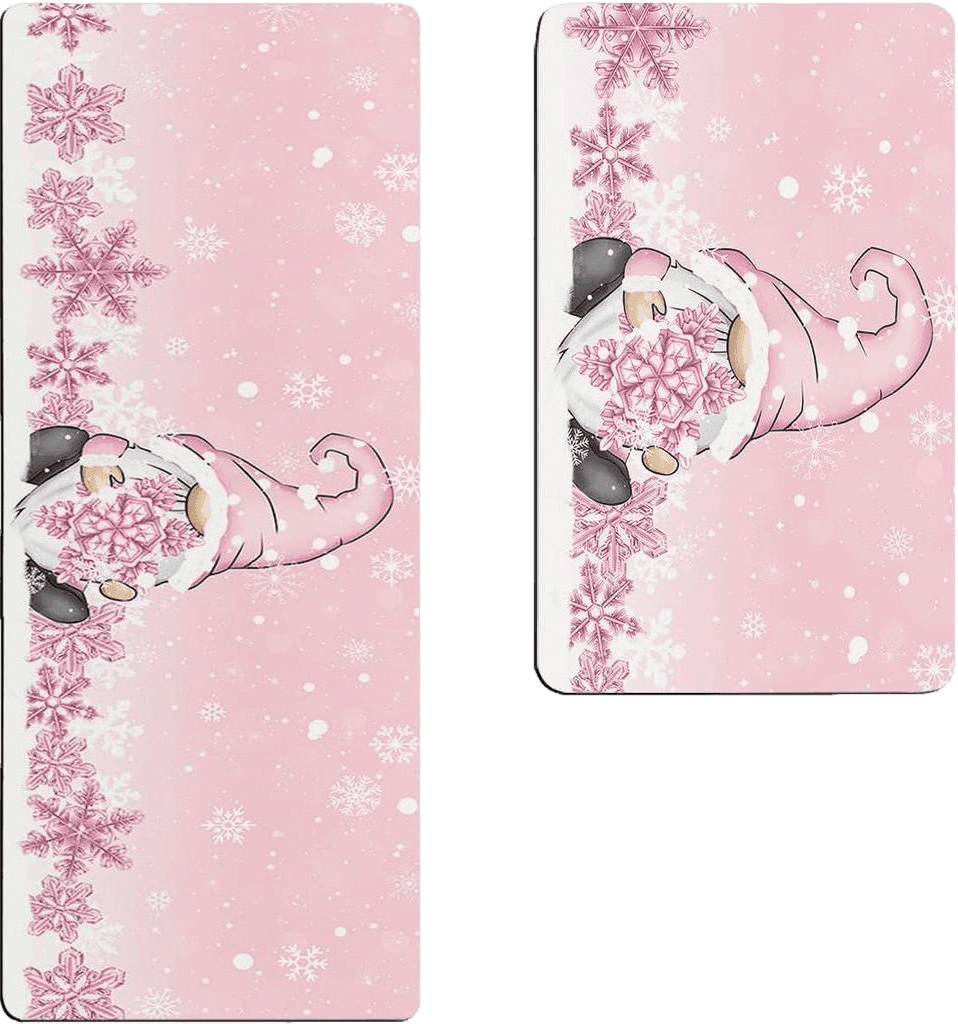 Kitchen Rugs Christmas Gnome Snowflake Snow Pink Kitchen Runner Rugs Set of 2 Non Skid Bath Mats Set Absorbent Carpet Diatomaceous Floor Mat Standing Mat for Kitchen, Office, Sink, Laundry