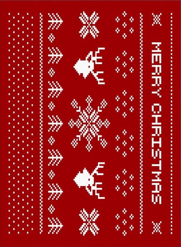 2x3 Feet Rugs Christmas Knitted Snowflakes and Elk on Red Rectangle Carpet Non-Slip Absorbent Indoor Floor Mats Soft Stain-Proof Runner Rug for Bedroom Living Room Home Decoration