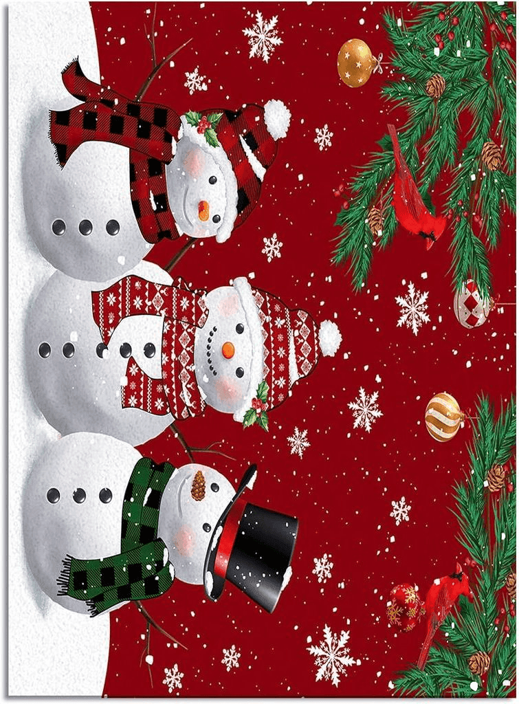 Area Rug 2x3 Feet, Xmas Tree Cardinals Snowflake Christmas Snowman Rug, Rugs for Living Room Decor Bedroom Decor Kids Room, Non-Slip Living Room Rugs, Comrft Carpet Washable Rug