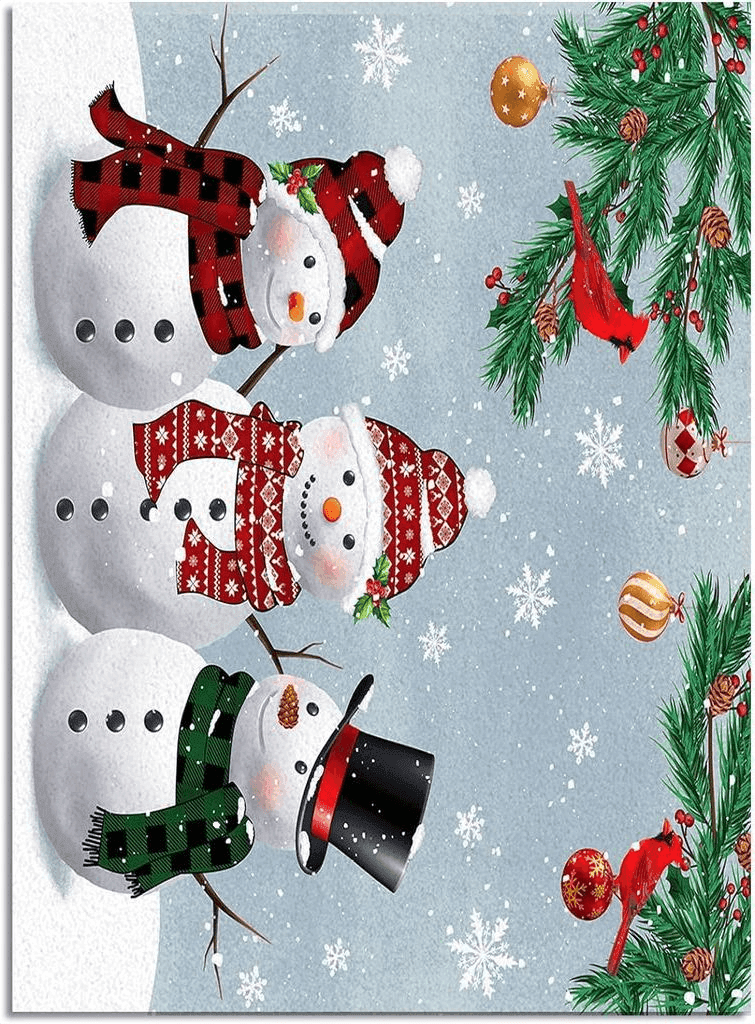 Christmas Grey Area Rug 2x3 Feet, Xmas Tree Cardinals Snowflake Christmas Snowman Rug, Rugs for Living Room Decor Bedroom Decor Kids Room, Non-Slip Living Room Rugs, Comrft Carpet Washable Rug