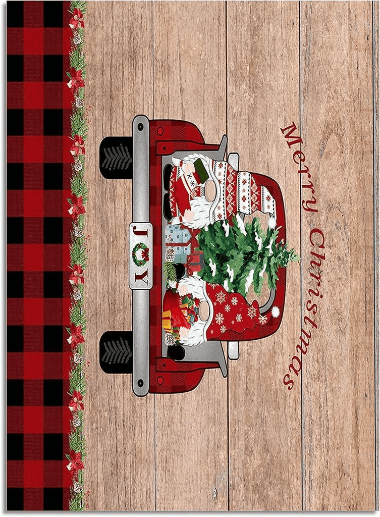 Area Rug, Snowflake Red Truck with Xmas Tree Gnome Red Buffalo Plaid Christmas Rug, 2x3 Feet Rugs for Living Room Bedroom Kids Room Kids Room Nursery Classroom, Non-Slip Comrft Carpet Washable Rug