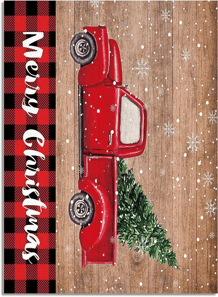 Area Rug 2x3 Feet, Xmas Tree Red Buffalo Plaid Snowflake Christmas Vintage Red Truck Rug, Rugs for Living Room Decor Bedroom Decor Kids Room, Non-Slip Living Room Rugs, Comrft Carpet Washable Rug