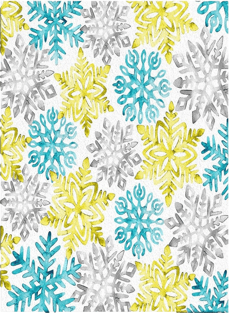 Christmas 2' x 3' Area Rug, Christmas Non-Skid Rubber Backing Large Rectangle Rugs - Living Room Bedroom Home Office Teal Yellow Grey Snowflake Winter Xmas Watercolor Indoor Floor Mat Carpets