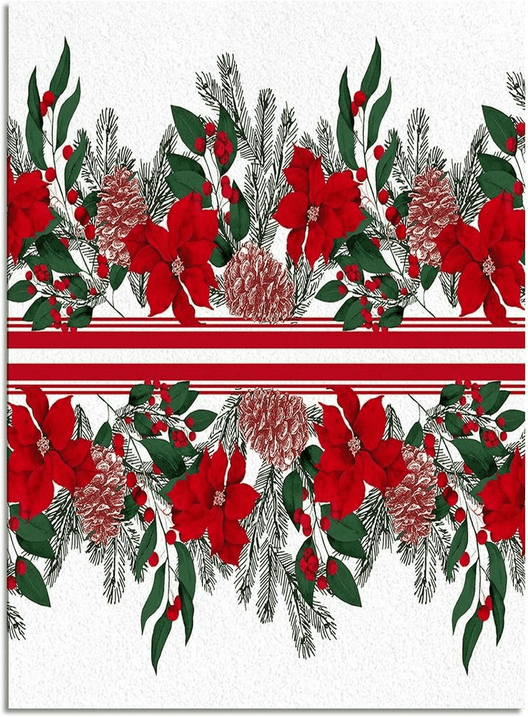 Christmas Area Rug for Living Room, Rectangular Indoor Carpet - 2' x 3', Xmas Poinsettia Pinecone Green Leaf Berry Red Striped Non-Skid Bathroom Mat Kitchen Runner Rugs for Bedroom