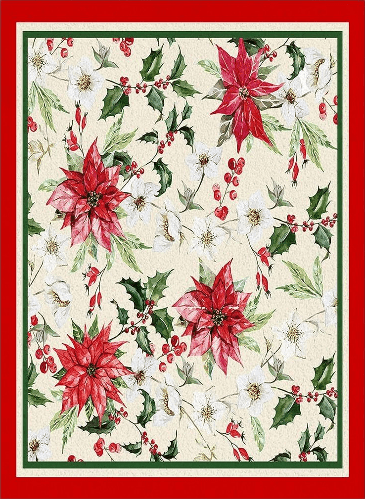 Area Rug, Poinsettia Flower Christmas Rug, 2x3 Feet Rugs for Living Room Bedroom Kids Room Kids Room Nursery Classroom, Non-Slip Comrft Carpet Washable Rug