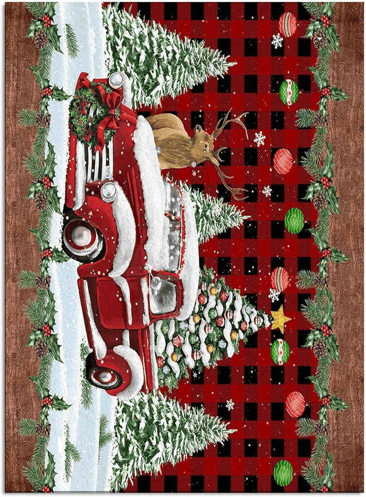 Area Rug 2x3 Feet, Snowflake Buffalo Plaid Xmas Tree Christmas Red Truck Rug, Rugs for Living Room Decor Bedroom Decor Kids Room, Non-Slip Living Room Rugs, Comrft Carpet Washable Rug