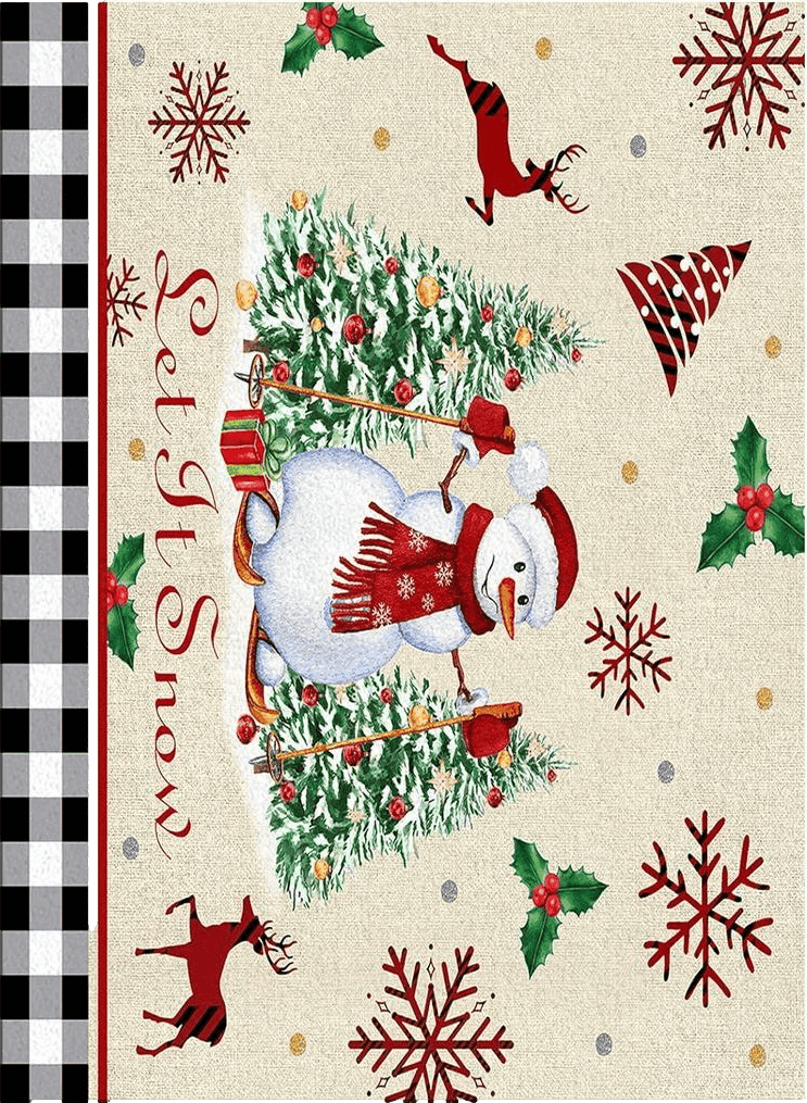 Area Rug 2x3 Feet, Let Snow Buffalo Plaid Xmas Tree Christmas Snowman Rug, Rugs for Living Room Decor Bedroom Decor Kids Room, Non-Slip Living Room Rugs, Comrft Carpet Washable Rug