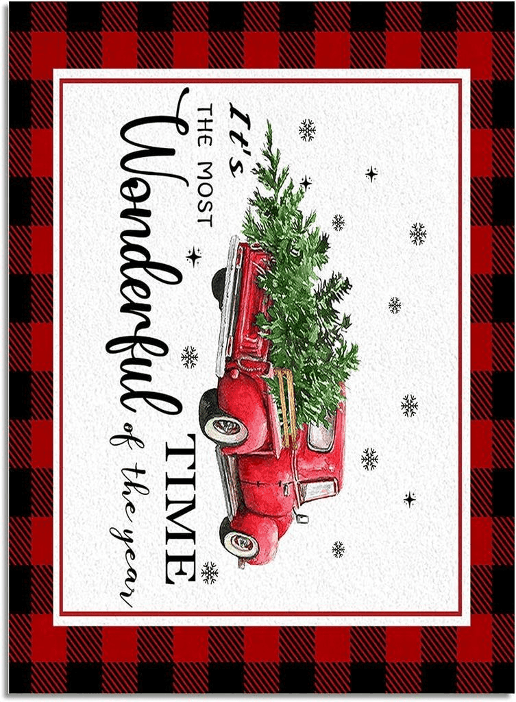 Area Rug, Truck with Cow Xmas Tree Christmas on The Farm Rug, 2x3 Feet Rugs for Living Room Bedroom Kids Room Kids Room Nursery Classroom, Non-Slip Comrft Carpet Washable Rug