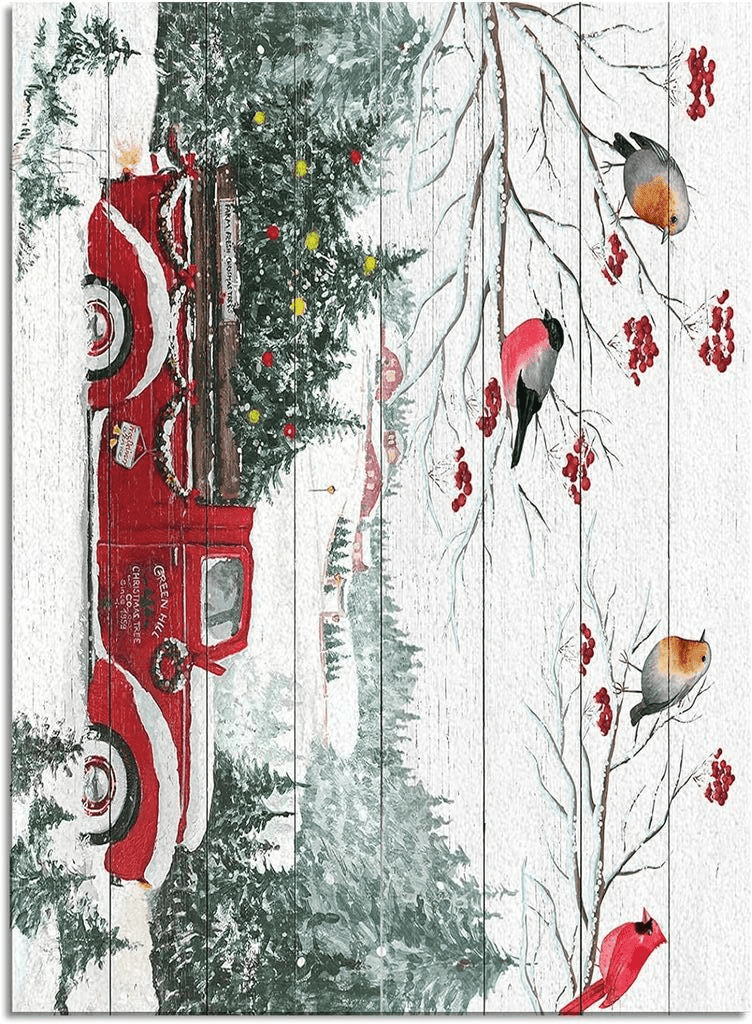 Area Rug, Snowflake Winter Cardinals Xmas Tree Christmas Red Truck Rug, 2x3 Feet Rugs for Living Room Bedroom Kids Room Kids Room Nursery Classroom, Non-Slip Comrft Carpet Washable Rug