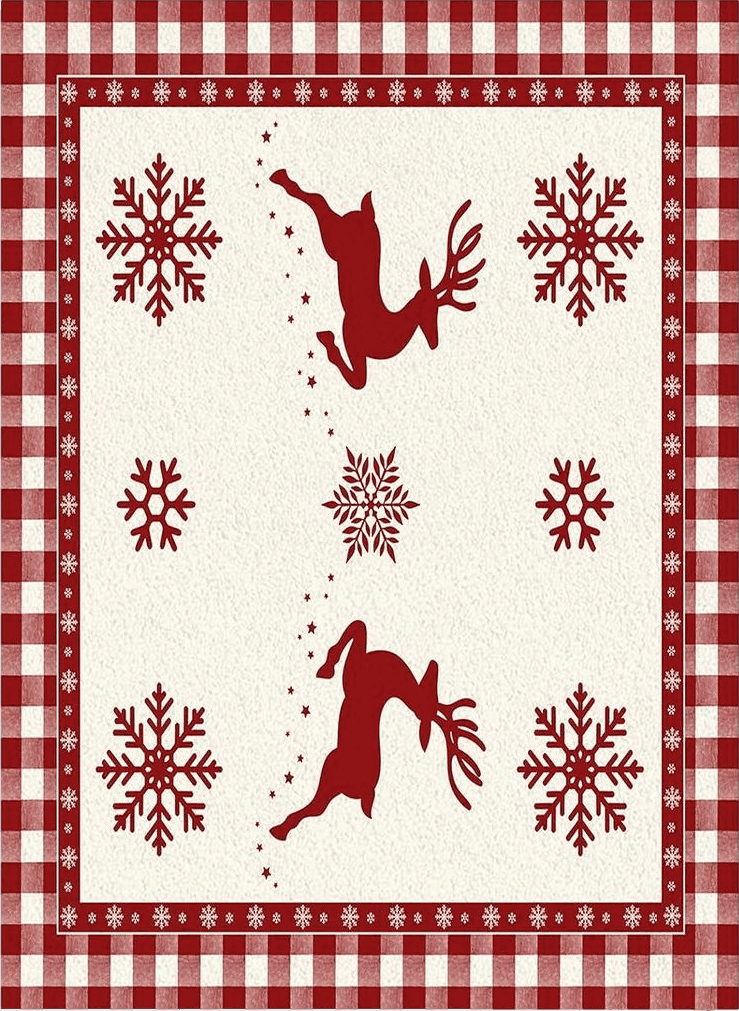 Area Rug, Winter Snowflake Elk Reindeer Red Buffalo Plaid Merry Christmas Rug, 2x3 Feet Rugs for Living Room Bedroom Kids Room Kids Room Nursery Classroom, Non-Slip Comrft Carpet Washable Rug