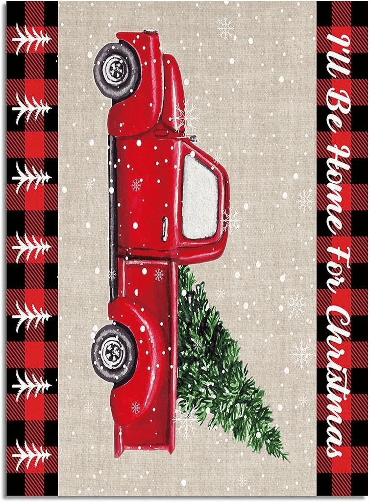 Area Rug, I'll Home for Christmas A Truck with Xmas Trees on Red Buffalo Plaid Rug, 2x3 Feet Rugs for Living Room Bedroom Kids Room Kids Room Nursery Classroom, Non-Slip Comrft Carpet Washable Rug