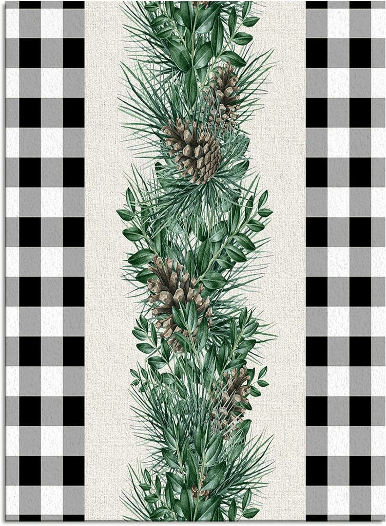 Christmas 2' x 3' Area Rug, Christmas, Non-Skid Rubber Backing Large Rectangle Rugs - Living Room Bedroom Home Office Green Pine Branches Farmhouse Black White Check Plaid Indoor Floor Mat Carpets