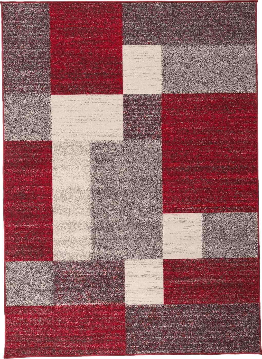 Modern Boxes Design Non-Slip (Non-Skid) Area Rug 5 X 7 (5' 3" X 7' 3") Red