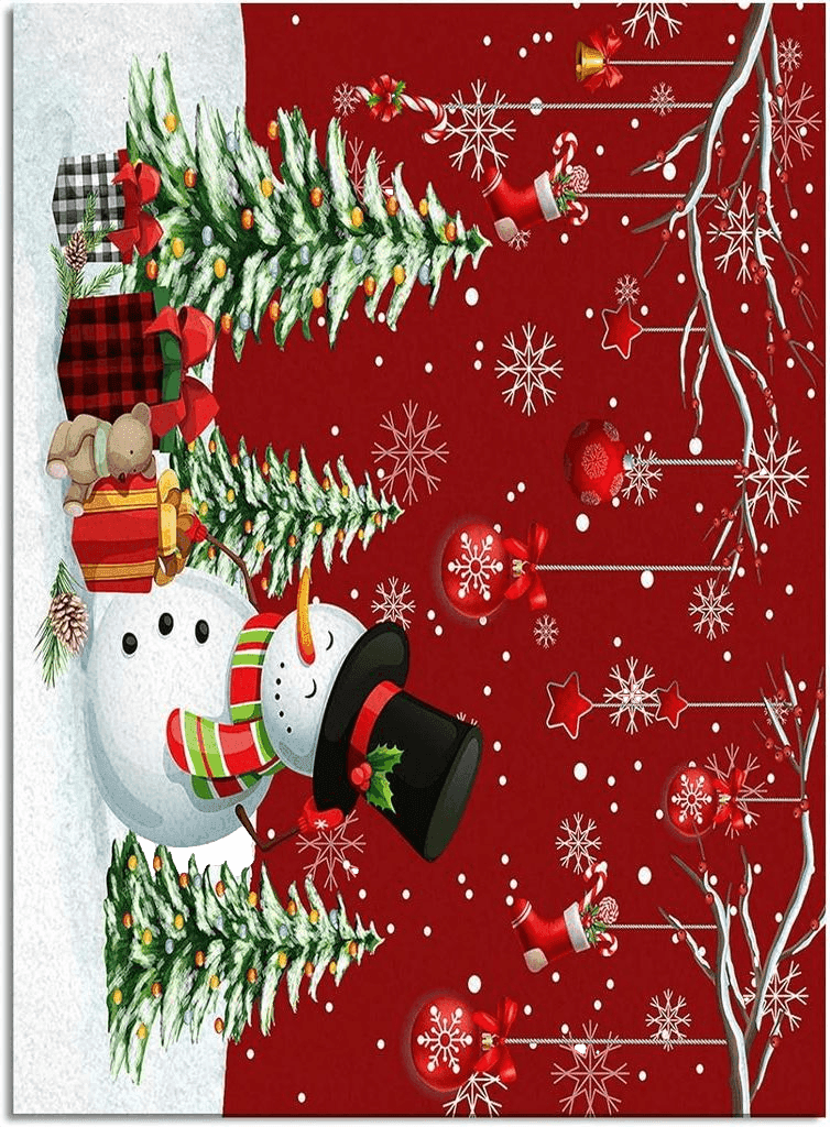 Area Rug 2x3 Feet, Xmas Gifts Winter Snowflake Xmas Tree Christmas Snowman Rug, Rugs for Living Room Decor Bedroom Decor Kids Room, Non-Slip Living Room Rugs, Comrft Carpet Washable Rug