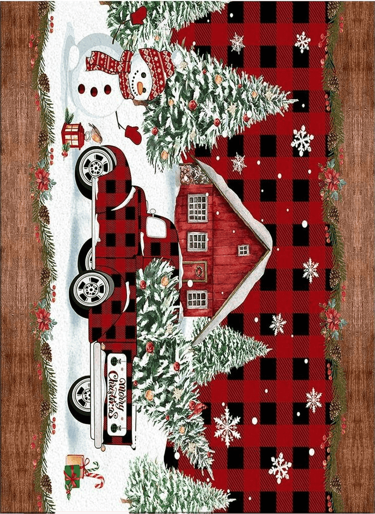 Area Rug 2x3 Feet, Xmas Tree Snowflake Snowman Christmas Red Truck Rug, Rugs for Living Room Decor Bedroom Decor Kids Room, Non-Slip Living Room Rugs, Comrft Carpet Washable Rug