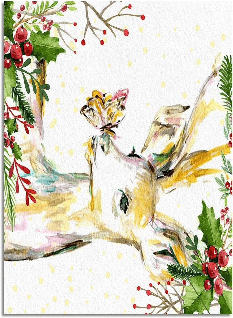 Area Rugs Non-Slip Washable Rug Dreamlike Christmas Reindeer and Butterfly Watercolor Indoor Rug Rubber Backing Floor Mats Home Decor Carpet for Living Room Dining Room Non Shedding 2x3 Ft