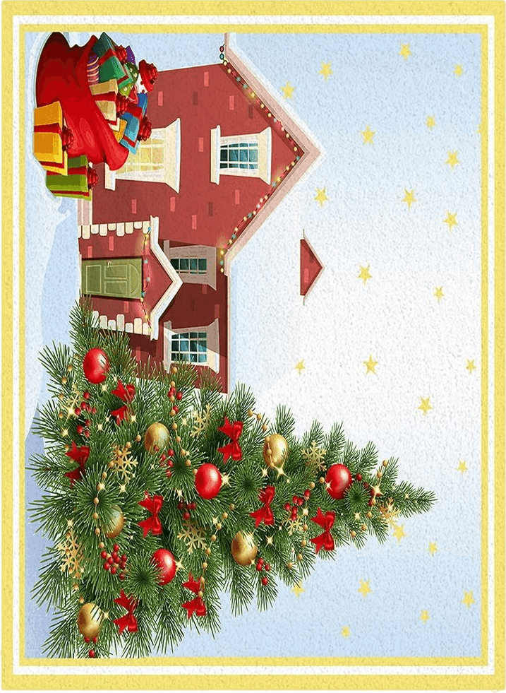 Area Rug, Xmas Tree Snowflakes Red Barn Christmas Rug, 2x3 Feet Rugs for Living Room Bedroom Kids Room Kids Room Nursery Classroom, Non-Slip Comrft Carpet Washable Rug