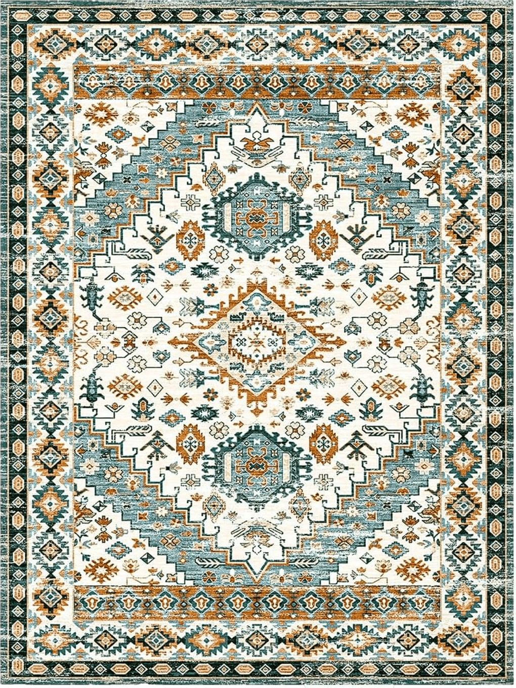 Bohemian Green CHOSHOME Area Rug - 5x7 Low-Pile Machine Washable Rug Vintage Rug with Non-Slip Backing, Non-Shedding Indoor Floor Rugs for Living Room Bedroom Kitchen Laundry Home Office Carpet,Green
