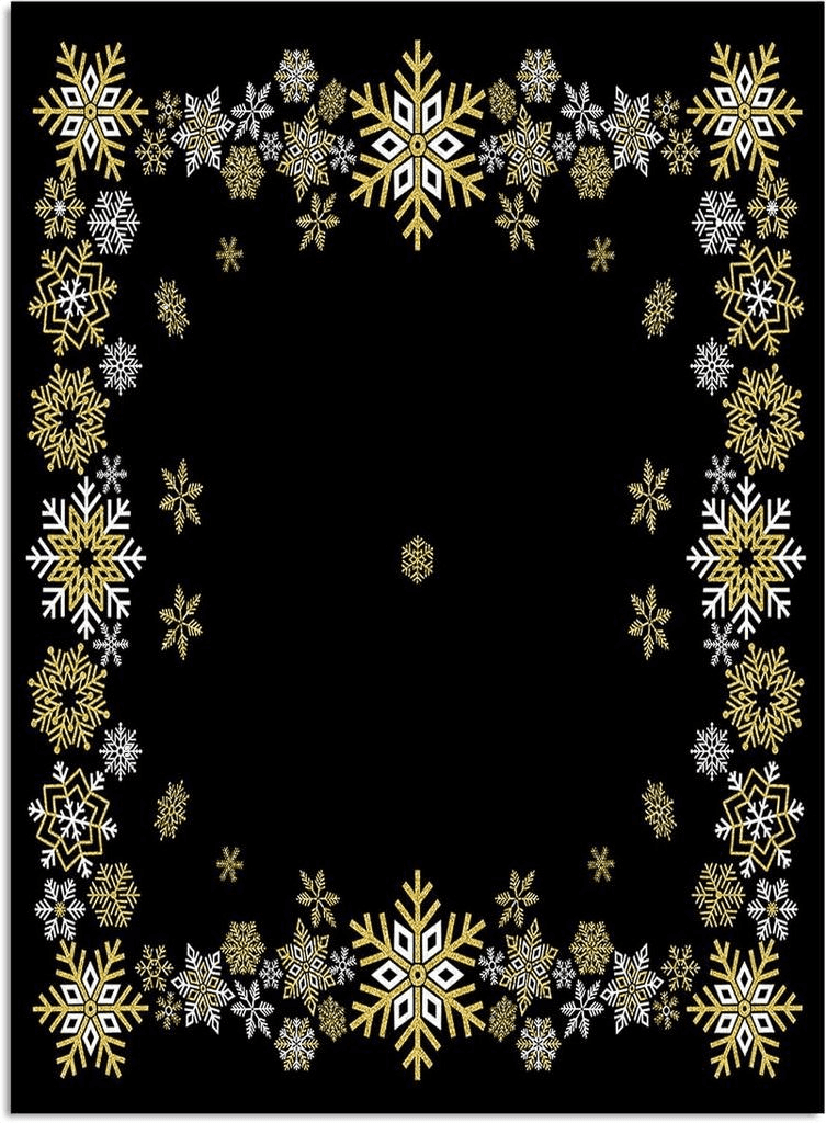 Outdoor Black Christmas Area Rug 5 x 8, Washable Bedroom Rug Non-Slip Kitchen Rugs Non Shedding Floor Cover Mat Runner Rug for Living Room Dining Room Outdoor Carpet Winter Snowflakes Black Gold