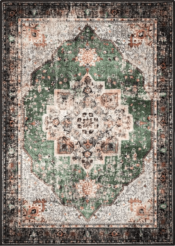 YesRug Area Rug 5x7 for Living Room Green Boho Non-Slip Washable Rug Vintage Low Pile Large Rug for Bedroom Dining Room