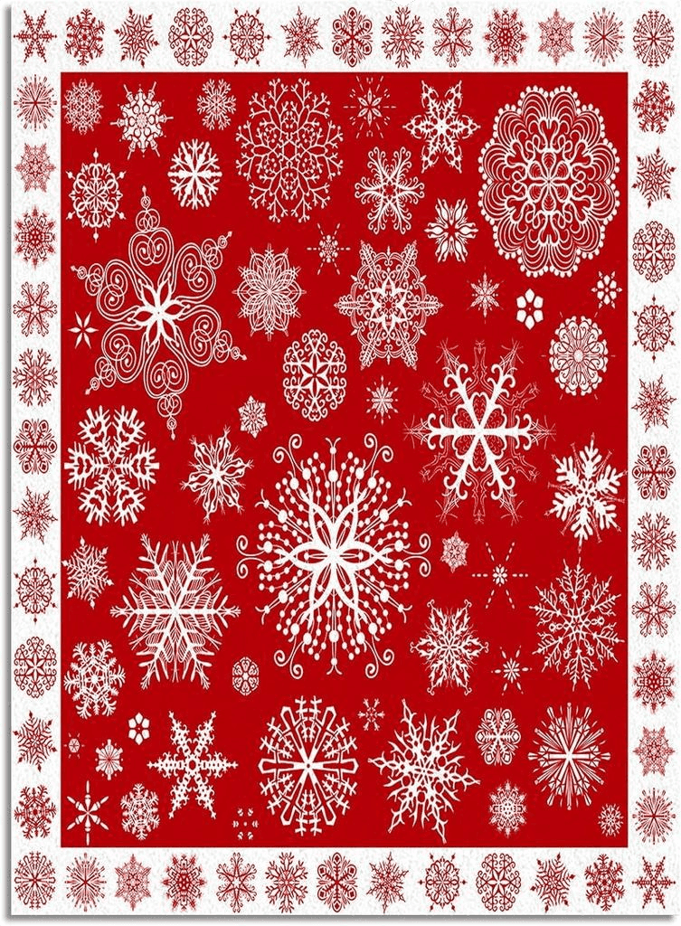 Christmas 5x8 Christmas Area Rug 5 x 8, Washable Bedroom Rug Non-Slip Kitchen Rugs Non Shedding Floor Cover Mat Runner Rug for Living Room Dining Room Outdoor Carpet Seasonal Red Snowflakes Winter Xmas