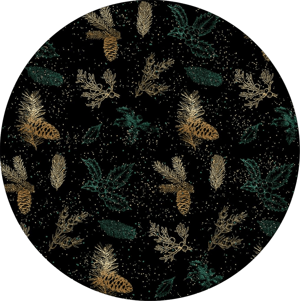 Golden Pine Cone Round Area Rug 3.3ft,Washable Outdoor Indoor Carpet Runner Rug for Bedroom,Kitchen,Bathroom,Living/Dining/Laundry Room,Office,Area+Rug Bath Door Mat Teal Christmas Leaves Black