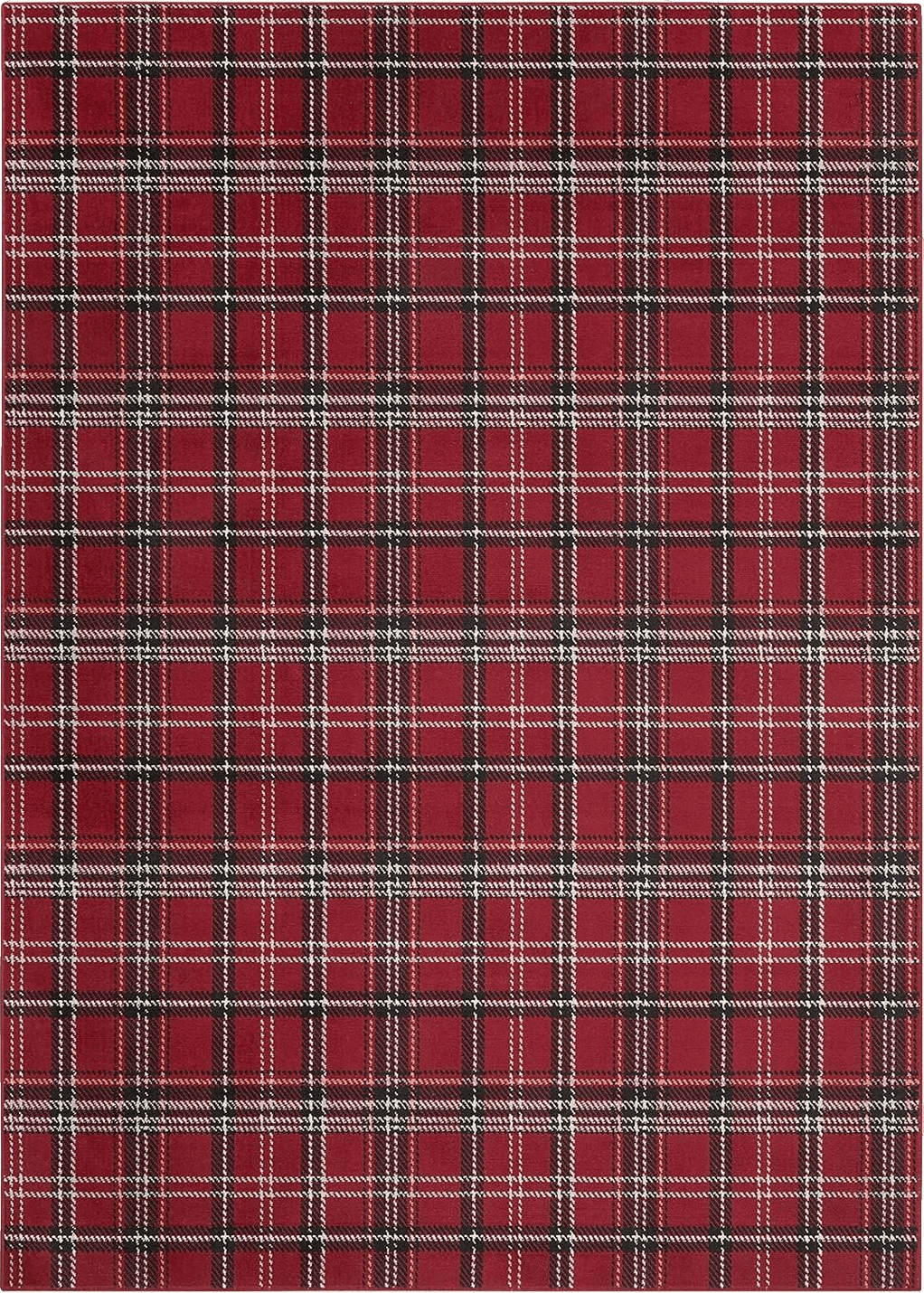 Nourison Grafix Red 7' x 10' Area-Rug, Modern, Plaid, Bed Room, Living Room, Dining Room, Kitchen, Easy-Cleaning, Non Shedding (7x10)