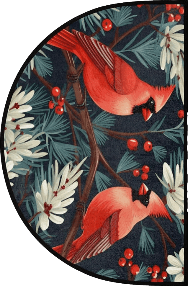 Outdoor Multicolor Half Round Door Mat Christmas Red Birds Berry Entryway Rug Non-Slip Welcome Mat Indoor Outdoor Absorbent Resist Dirt Floor Rug Low-Profile Carpet for Bedroom Patio Front Door Kitchen