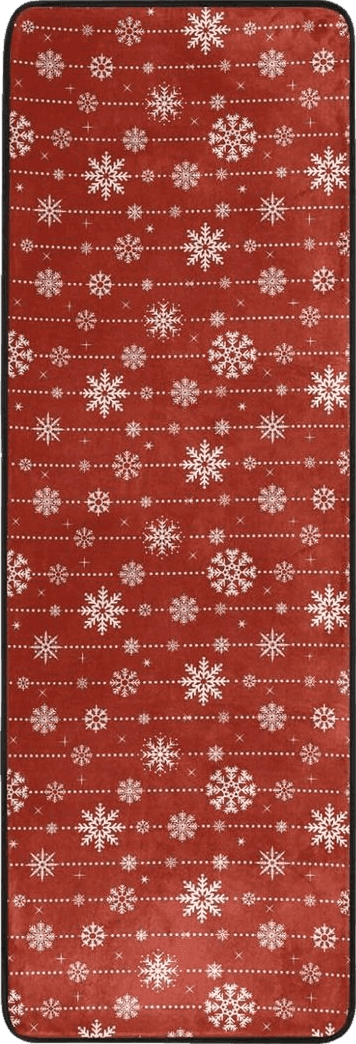 Absorbent Runner Rugs with Rubber Backing,Winter Snowflake Non-Skid Kitchen Bath Rug Mat Floor Mat, Christmas Red Soft Washable Carpet Doormat for Indoor Bathroom Laundry Doorway