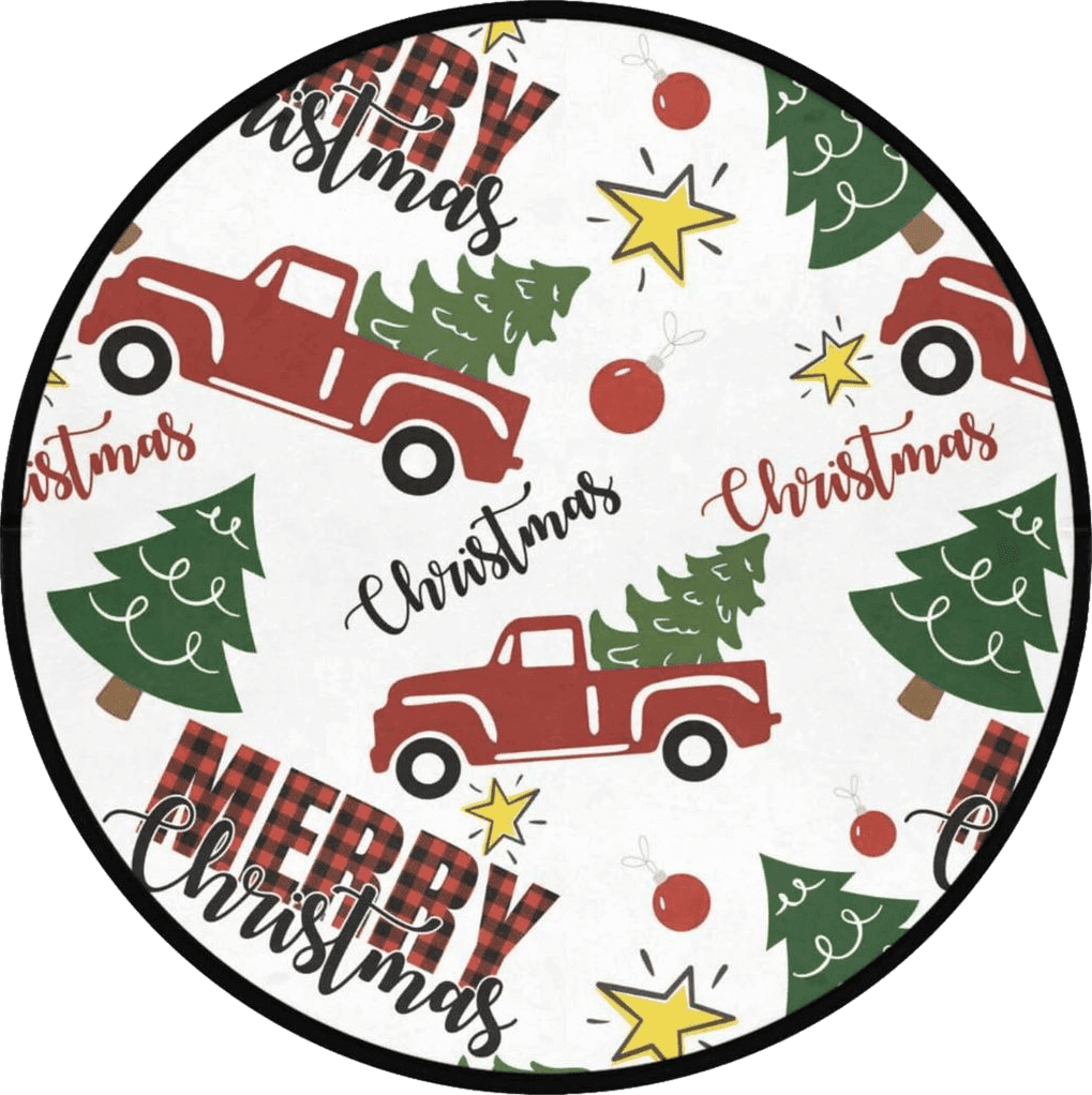 GuoChe Merry Christmas Red Truck Round Rug for Bedroom Non-Slip Rug Washable Floor Mats for Kitchen 3' Diameter Friendly Area Rug for Kids and Pets