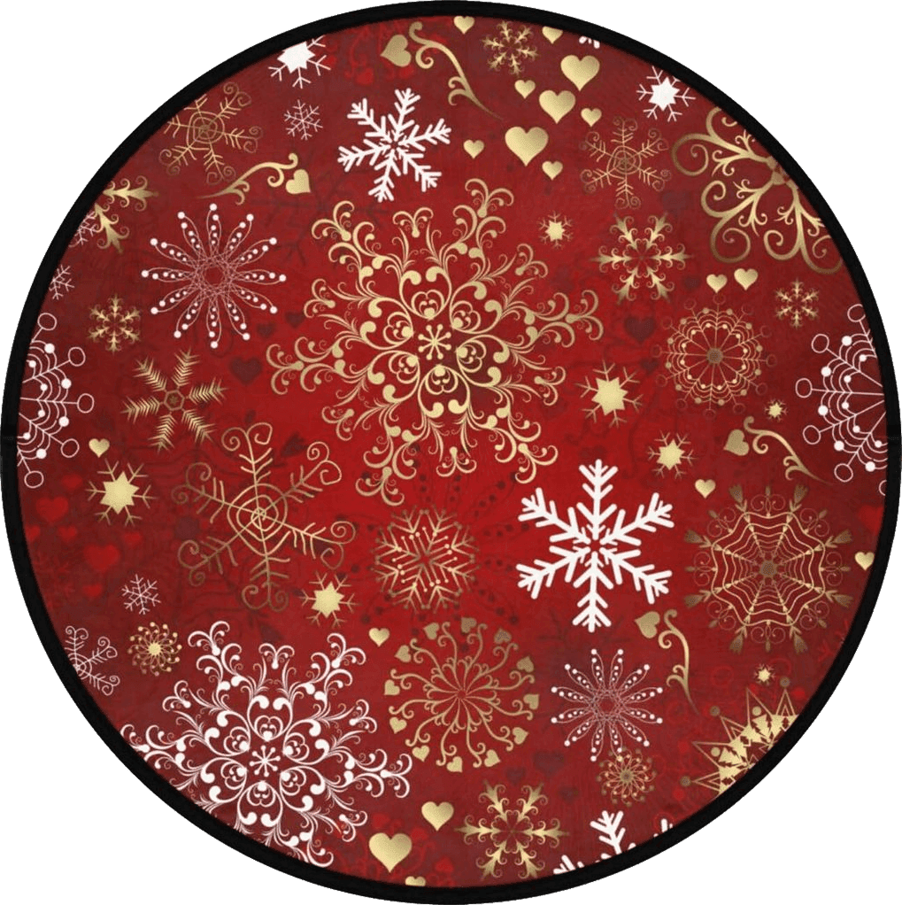 Christmas Red Gold Snowflakes Pet Friendly Area Rugs 3' Round Non-Slip Round Bathroom Rug for Door Mat Entryway Bedrooms Laundry Room Decor 3Ft