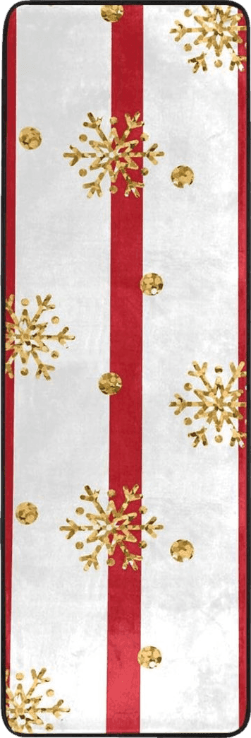 Christmas Gold Snowflake Area Rug Non Skid, Red and White Washable Hallway Runner Rugs Laundry Room Rug Mats Soft Kitchen Absorbent Floor Mat Carpet for Entrance Bedroom Living Room 72x24in