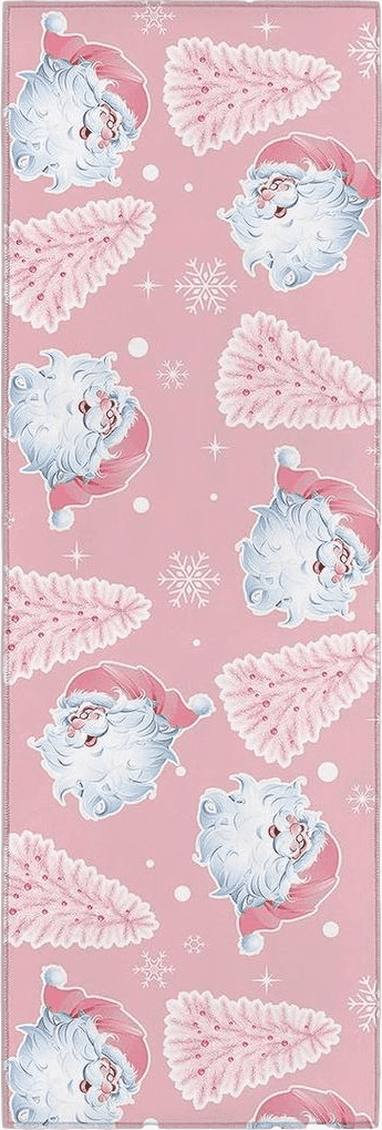 Christmas Pink Christmas 1 Piece Kitchen Runner Rug Non Skid Washable, Pink Santa Christmas Tree Winter Snowflake Durable Welcome Mat Low Profile Absorbent Doormat for Kitchen, Living Room, Entryway, 15.7"W x 47.2"L