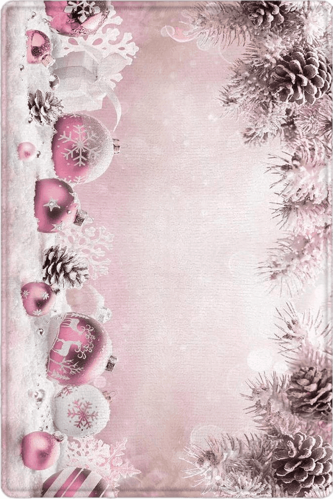 Christmas Pink LB Merry Christmas Bath Mat Pink Xmas Ball Under Pine Tree Area Rug for Bathroom White Winter Snowflake Doormat Non Slip Memory Foam Super Absorbent Floor Mats,24Wx16H Inch