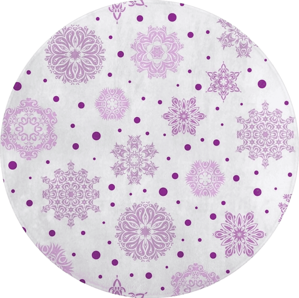 NAWFIVE Round Rug-3Ft Christmas Purple Snowflakes Living Room Area Rug Circle Rugs Xmas Winter Pink Soft Bedroom Mat,Round Carpet for Nursery Dorm Family Room