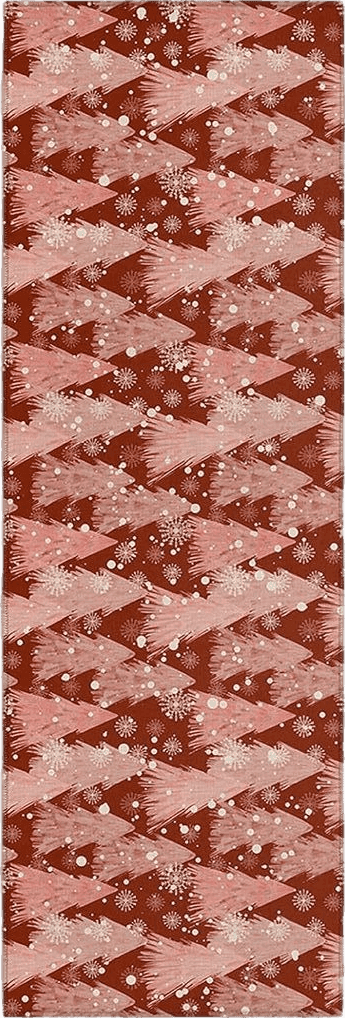 Kitchen Rugs Long Floor Door Mats Absorbent Entryway Rug Merry Christmas Pink Xmas Tree Indoor Carpet Non-Slip Area Runner,Seamless Winter Snowflake Entrance Doormat for Bedroom Bathroom