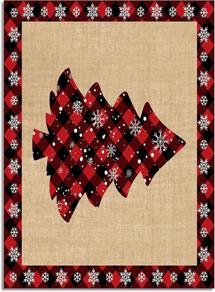 Area Rug, Merry Christmas Vintage Red Buffalo Plaid Xmas Trees Snowflake Rug, 2x3 Feet Rugs for Living Room Bedroom Kids Room Kids Room Nursery Classroom, Non-Slip Comrft Carpet Washable Rug