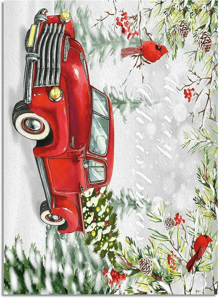 Area Rug, Snowflake Winter Cardinals Xmas Tree Vintage Red Truck Merry Christmas Rug, 2x3 Feet Rugs for Living Room Bedroom Kids Room Kids Room Nursery Classroom, Non-Slip Comrft Carpet Washable Rug