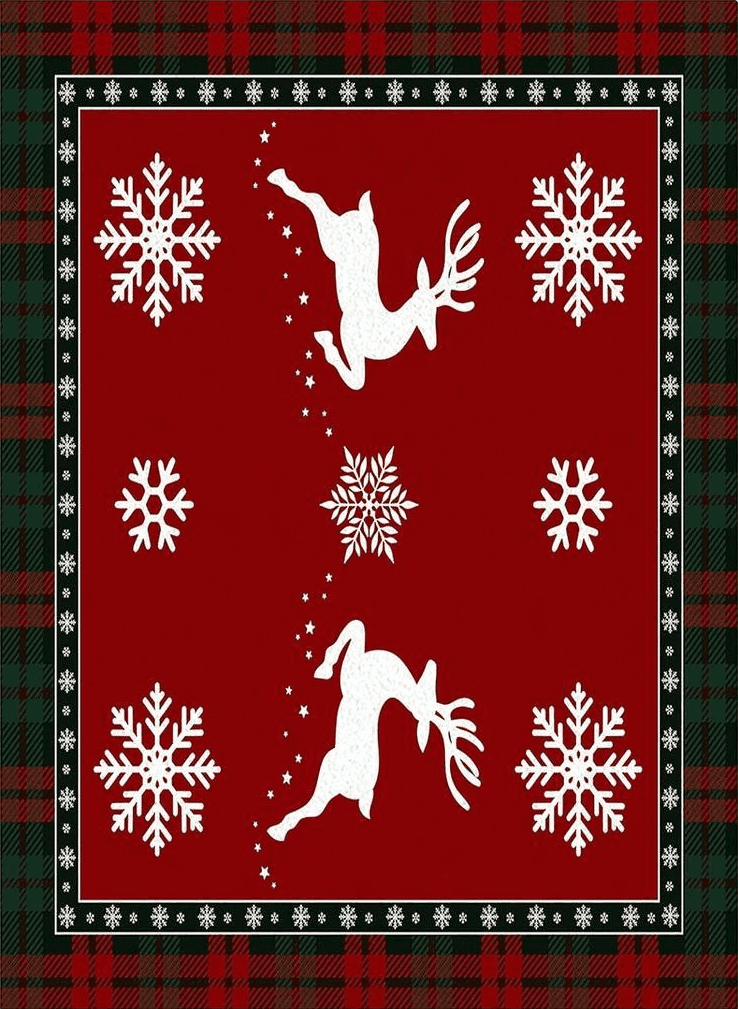 Area Rug, Winter Snowflake Elk Reindeer Red Buffalo Plaid Merry Christmas Rug, 2x3 Feet Rugs for Living Room Bedroom Kids Room Kids Room Nursery Classroom, Non-Slip Comrft Carpet Washable Rug