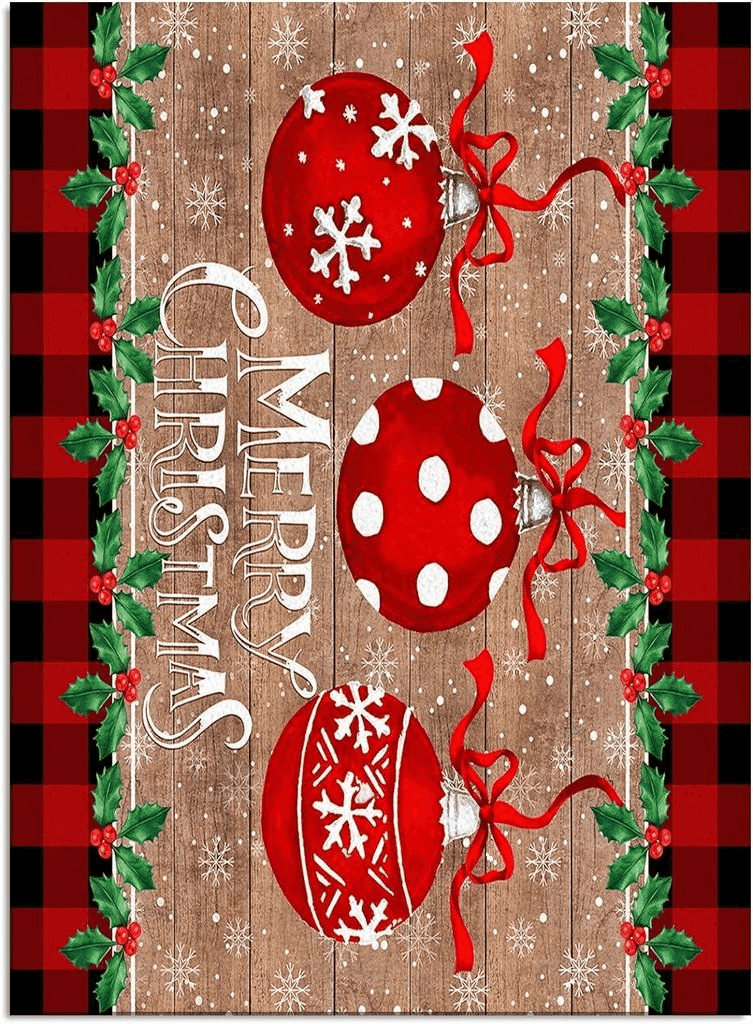 Area Rug, Red Buffalo Plaid Wood Grain Christmas Buffalo Plaid Ball Area Rug, Living Room Rugs, Area Rugs for Bedroom Decor&Living Room Decor, Carpet 2x3ft Bedroom Rug, Rugs for Living Room