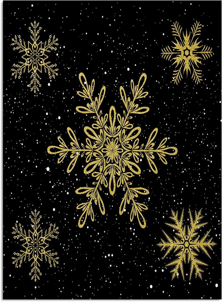 2' x 3' Christmas Snowflake Area Rug,Outdoor Indoor Washable Carpet Area+Rug for Living Room,Kids/Boys/Girls Bedroom,Bathroom,Classroom,Kitchen,Hallway,Throw Floor Mat Gold Black Xmas Winter Holiday