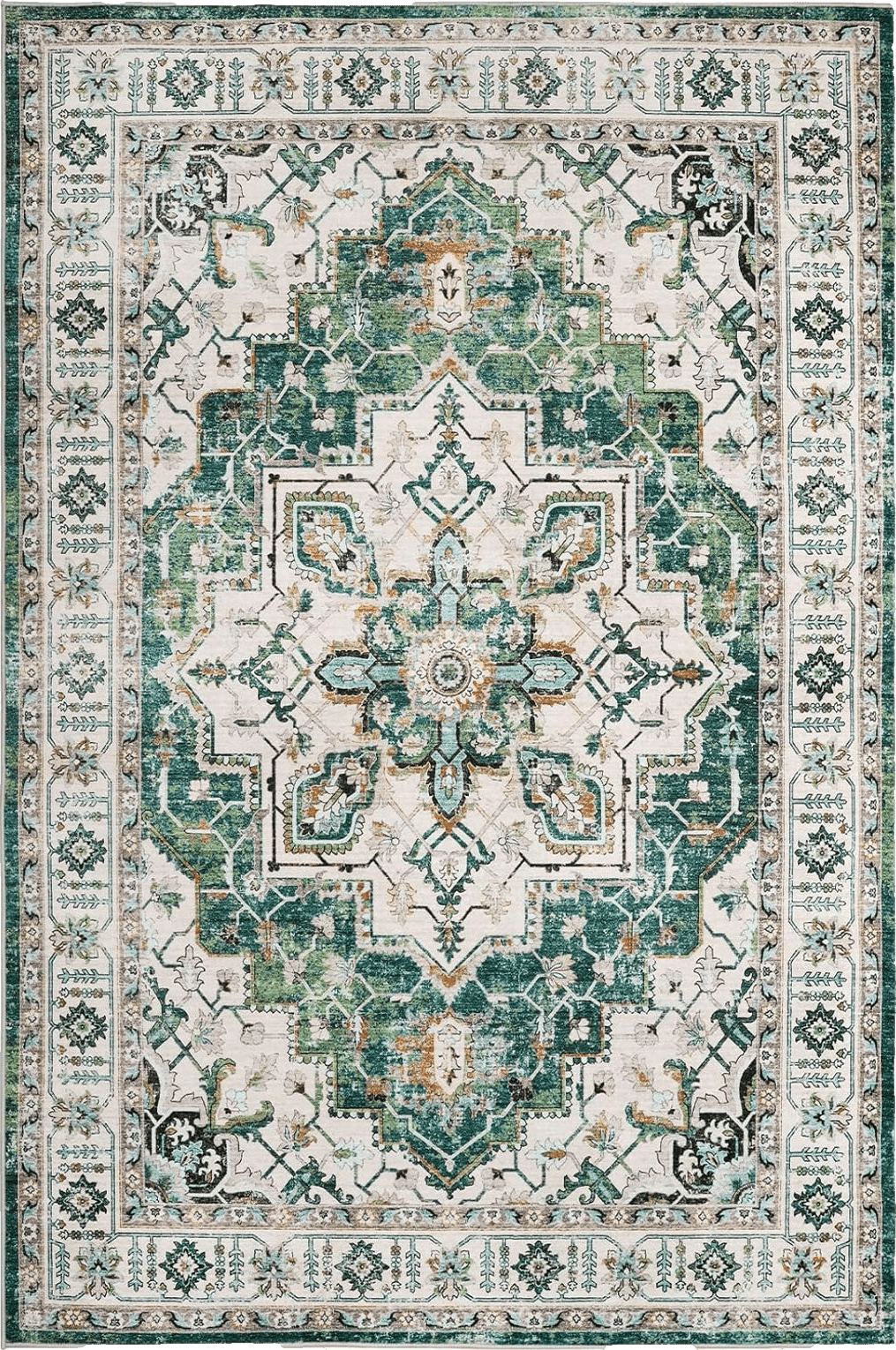 zesthome WashableRug 5x7 Area Rugs,Stain Resistant Rugs for Living Room,Bedroom,Non-Slip Backing Home Decor Rug, Vintage Medallion Pattern Rugs (Green,5'x7')