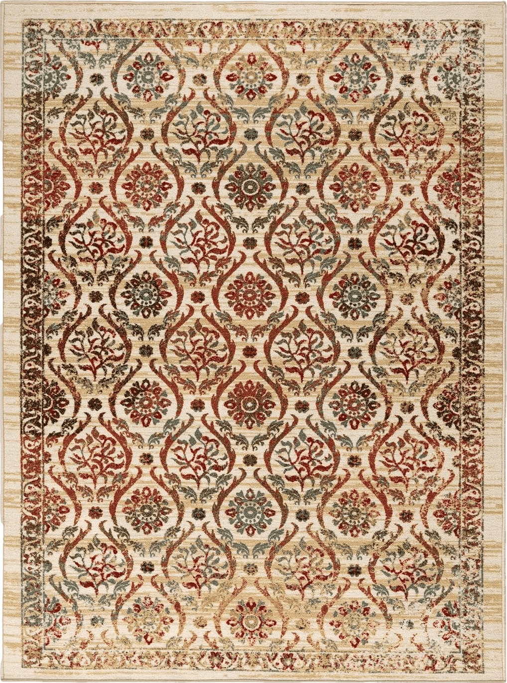 Christmas 5x8 Antep Rugs Alfombras Non-Skid (Non-Slip) 5x7 Rubber Backing Floral Geometric Low Profile Pile Indoor Area Rugs (Beige Multi, 5' x 7')